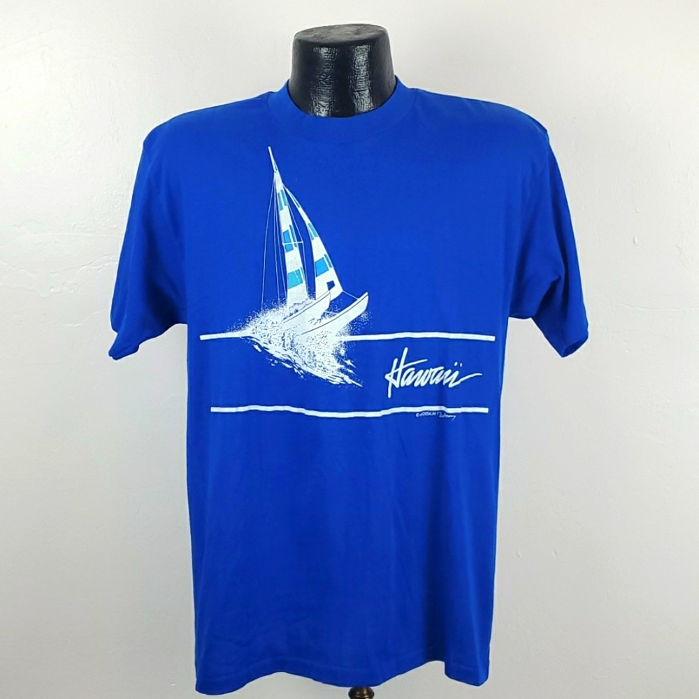 Vintage Design Hawaii top t-shirt Hawaii graphic blue size XL